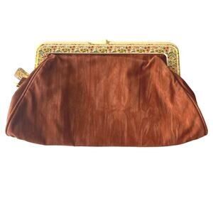 Vintage Rga Clutch, Velveteen, Brown Purse, 1970s, Floral, Boho, Cottagecore